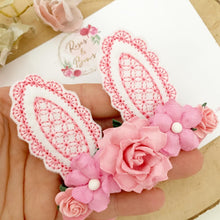 Load image into Gallery viewer, Pink and White Bunny Ears Easter headband - Girls Hairband - Photo Prop
