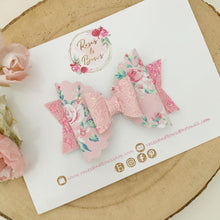 Load image into Gallery viewer, Pink Floral Glitter Bow Headband or Clip
