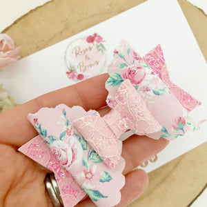 Pink Floral Glitter Bow Headband or Clip