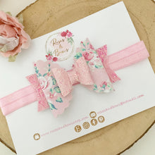 Load image into Gallery viewer, Pink Floral Glitter Bow Headband or Clip
