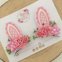 Load image into Gallery viewer, Pink and White Stand Up Bunny Ear Clips - Easter Bunny Clips
