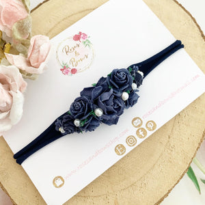 Navy Floral pearl headband