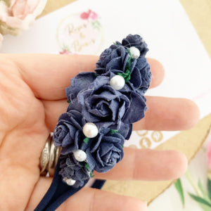 Navy Floral pearl headband