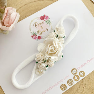 White Floral pearl headband