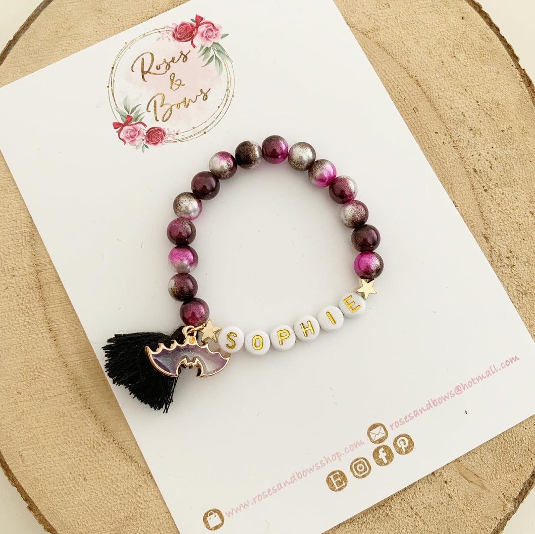 Girls Bat Halloween Personalised Bracelet