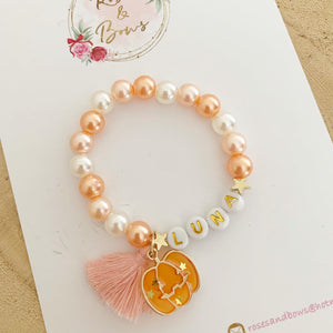 Girls Pumpkin Personalised Bracelet