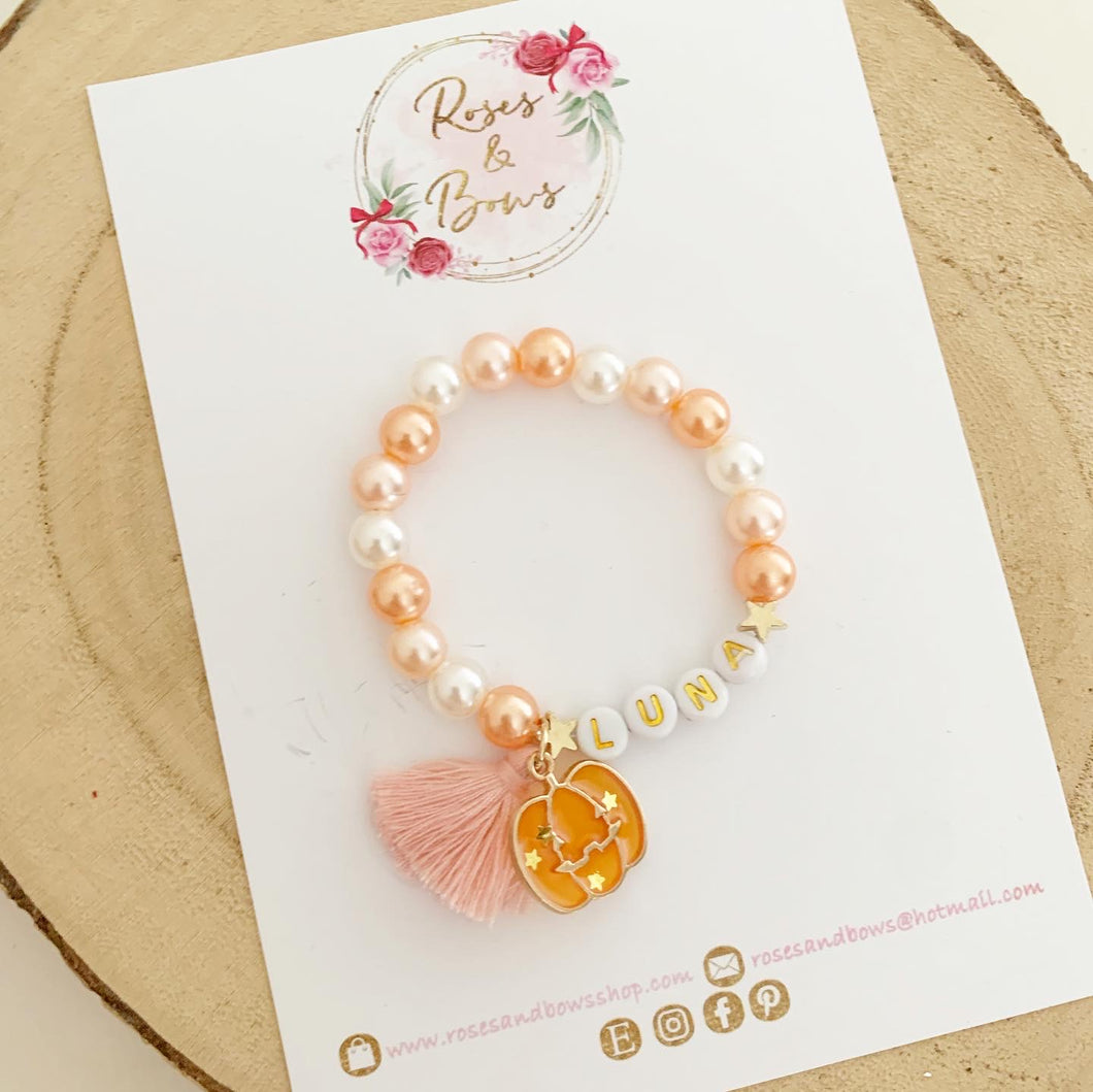 Girls Pumpkin Personalised Bracelet