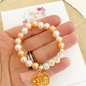 Girls Pumpkin Personalised Bracelet