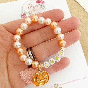 Girls Pumpkin Personalised Bracelet