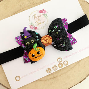 Cat Pumpkin Halloween Hair Bow Headband or Clip