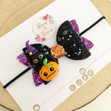 Load image into Gallery viewer, Cat Pumpkin Halloween Hair Bow Headband or Clip
