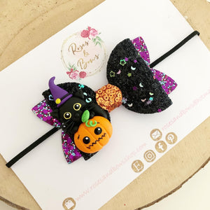 Cat Pumpkin Halloween Hair Bow Headband or Clip