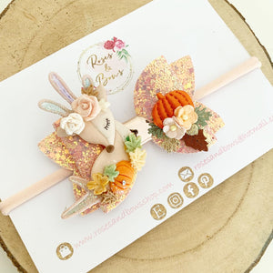 Autumn deer Hair Bow Headband or Clip