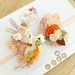 Autumn deer Hair Bow Headband or Clip