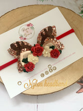 Load image into Gallery viewer, Reindeer crown Christmas Hair Bow Headband or Clip
