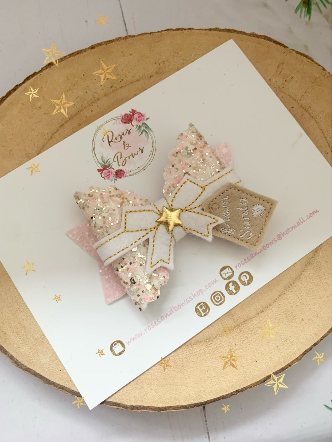 Pink Christmas Present Hair Bow Headband or Clip