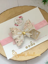 Load image into Gallery viewer, Pink Christmas Present Hair Bow Headband or Clip
