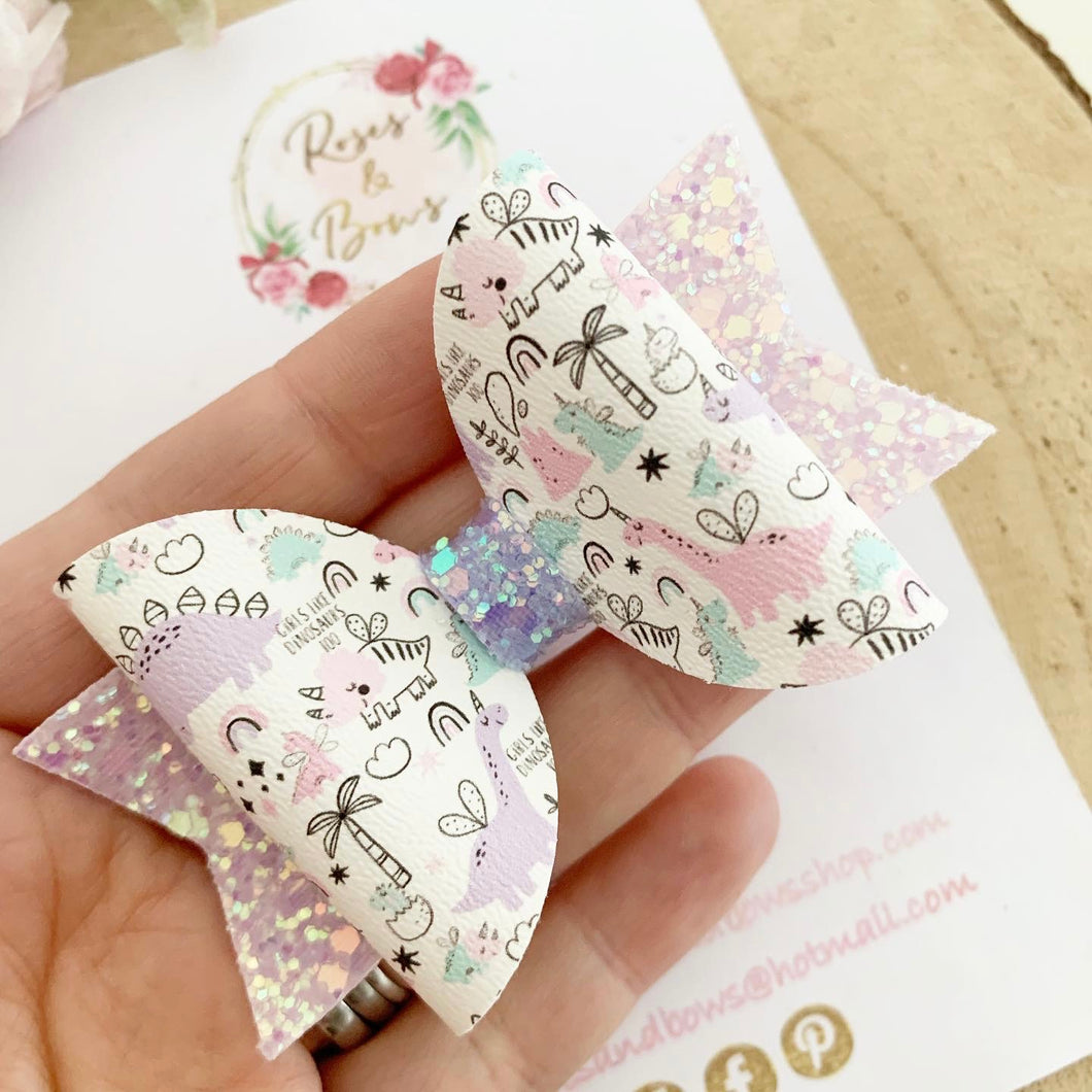 Dinosaur Hair Bow Headband or clip
