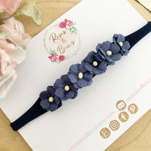 Load image into Gallery viewer, Navy blue flower nylon stretch headband
