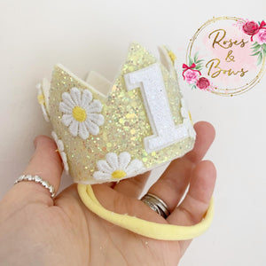 Daisy crown - glitter party hat - cake smash prop - birthday accessory