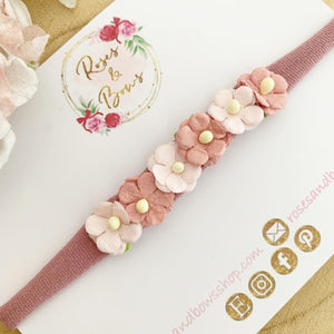 Dusky pink flower nylon stretch headband