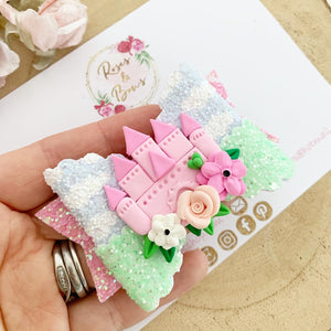 Castle Glitter Bow Headband or Clip