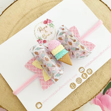 Load image into Gallery viewer, Pink Ice Cream Hair Bow Headband or Clip
