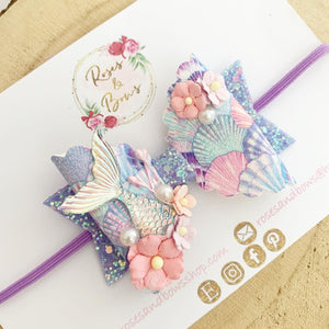 Mermaid Tail Bow Headband or Clip