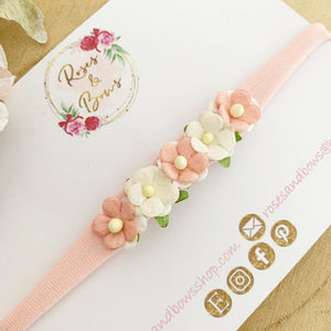 Pink blush flower nylon stretch headband