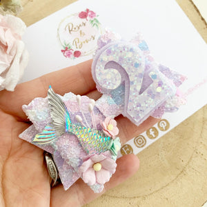 Mermaid Birthday Hair Bow - Birthday Headband - Birthday Hair Clip