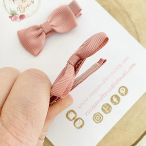 Dusky Pink Small Hair Bow Clip Set