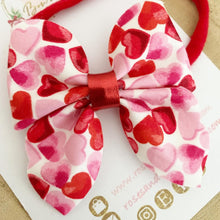 Load image into Gallery viewer, Pink and Red Valentines Valentine’s Sailor Bow Headband or Clip
