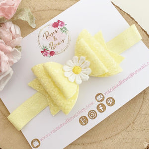 Yellow Daisy Hair Bow Headband or Clip