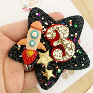 Space Rocket Birthday Badge - Birthday Glitter Badge