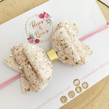 Load image into Gallery viewer, Ivory, pink and gold Glitter Hair Bow Headband or clip
