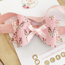 Load image into Gallery viewer, Pink reindeer Hair Bow Headband or Clip
