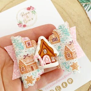 Pink Gingerbread House Hair Bow Clip or Headband