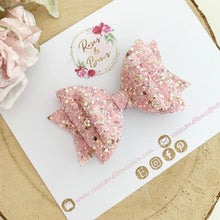 Load image into Gallery viewer, Pink and Gold Glitter Hair Bow - Glitter Hair Bow Hair Clip or Headband
