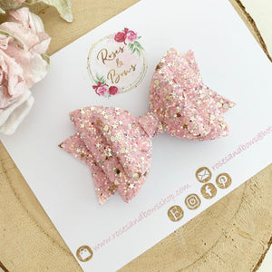 Pink and Gold Glitter Hair Bow - Glitter Hair Bow Hair Clip or Headband
