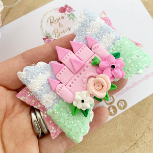 Castle Glitter Bow Headband or Clip