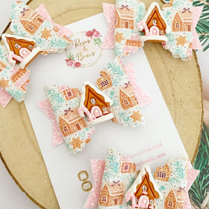 Pink Gingerbread House Hair Bow Clip or Headband