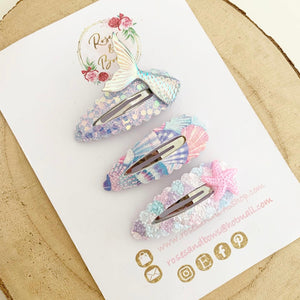 Mermaid scalloped snap clip set