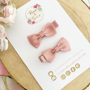 Dusky Pink Small Hair Bow Clip Set