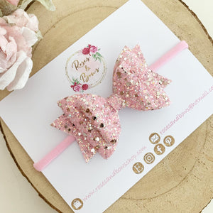 Pink and Gold Glitter Hair Bow - Glitter Hair Bow Hair Clip or Headband