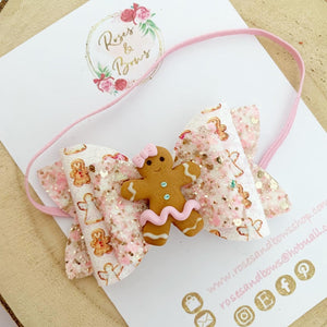 Pink Gingerbread Hair Bow Clip or Headband