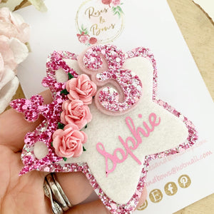 Pink Princess Personalised Birthday Badge - Birthday Glitter Badge