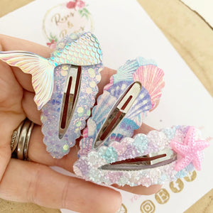 Mermaid scalloped snap clip set