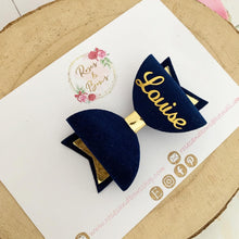 Load image into Gallery viewer, Navy Personalised Name Hair Bow Headband or Clip
