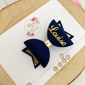 Navy Personalised Name Hair Bow Headband or Clip