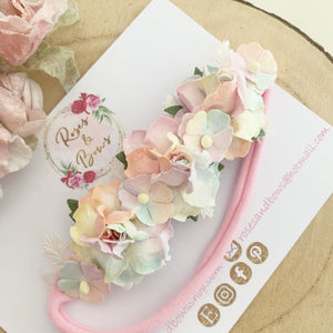 Pastel Rainbow rose flower headband